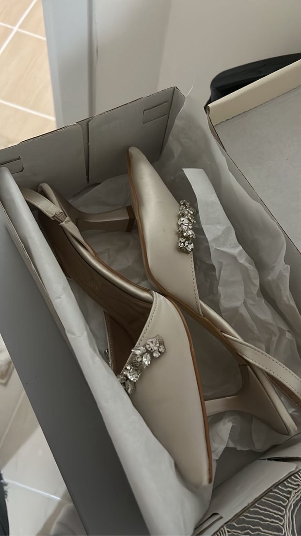 Bej Parlak Taşlı Kadın Topuklu Abiye Ayakkabı - Görsel 2