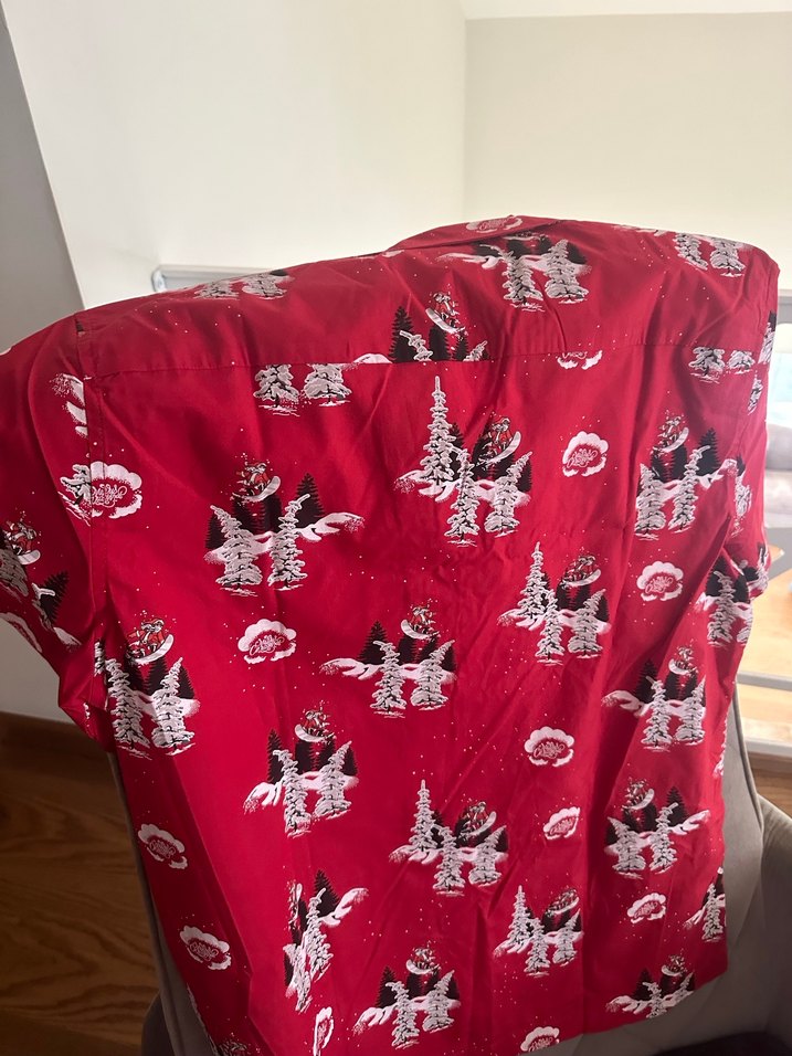 Kırmızı Desenli Kısa Kollu Gömlek erkek yeniyıl temalı - Görsel 3