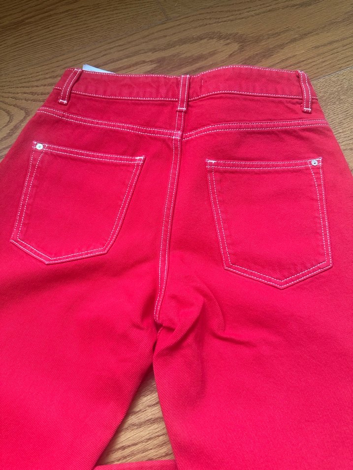 Kadın Parlak Kırmızı Midi Jean - Görsel 4