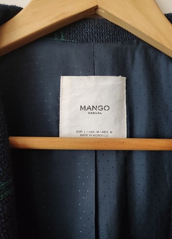 l Beden lacivert Renk Mango marka lacivert yeşil kareli uzun ceket