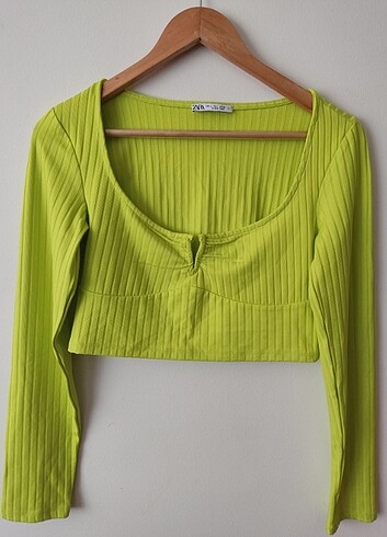 Zara marka yeşil crop bluz