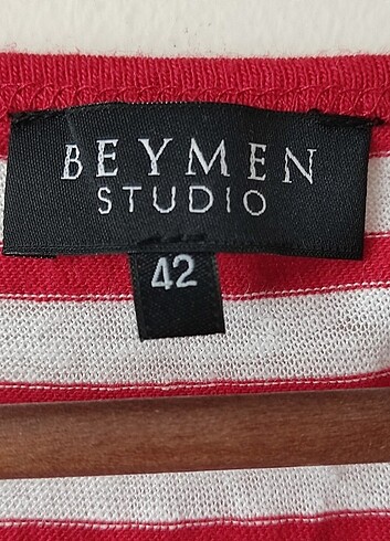 42 Beden kırmızı Renk Beymen Studio marka kırmızı beyaz çizgili tişört 