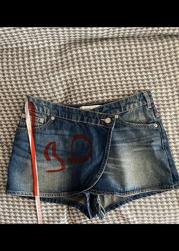 s Beden kırmızı Renk Koyu Mavi Mini Kot şort etek