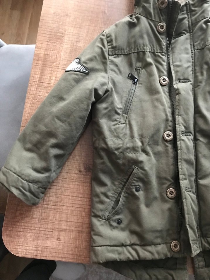 Haki Rengi Kamuflaj Desenli Kapüşonlu Erkek Çocuk Mont - Görsel 4