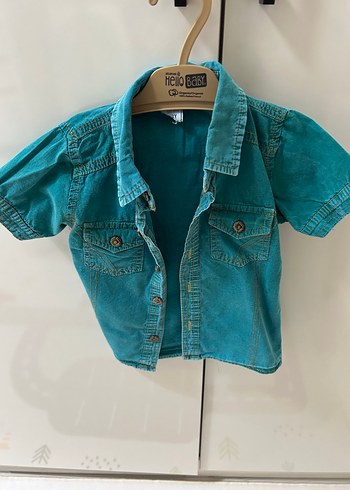 12-18 Ay Beden turkuaz Renk Erkek Bebek Denim Gömlek