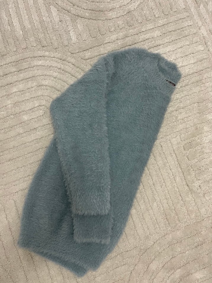 Turkuaz Kadın Yün Kazak, Uzun Kollu, Salaş - Görsel 2