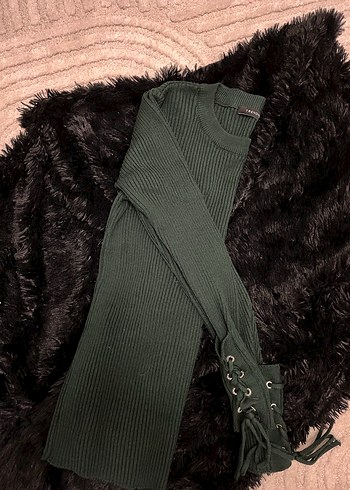 Yeşil Örgü Kadın Kazak - Görsel 2