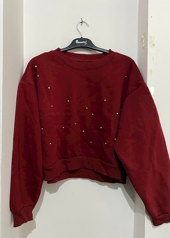 Bordo Payetli Kadın Sweatshirt