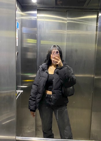 Bershka Siyah Dik Yaka Şişme Kadın Mont