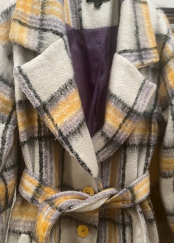 Kemerli Gri Kareli Uzun Kadın Kaban - Görsel 5