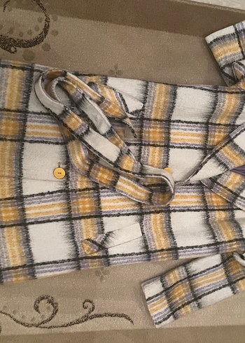 Kemerli Gri Kareli Uzun Kadın Kaban - Görsel 3