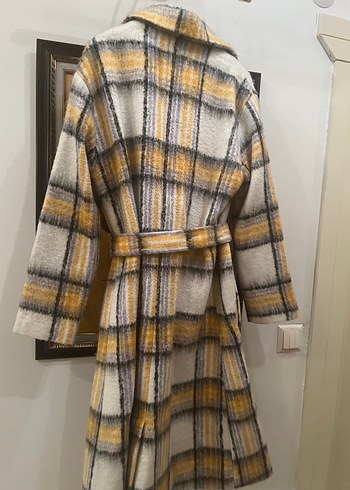 Kemerli Gri Kareli Uzun Kadın Kaban - Görsel 7