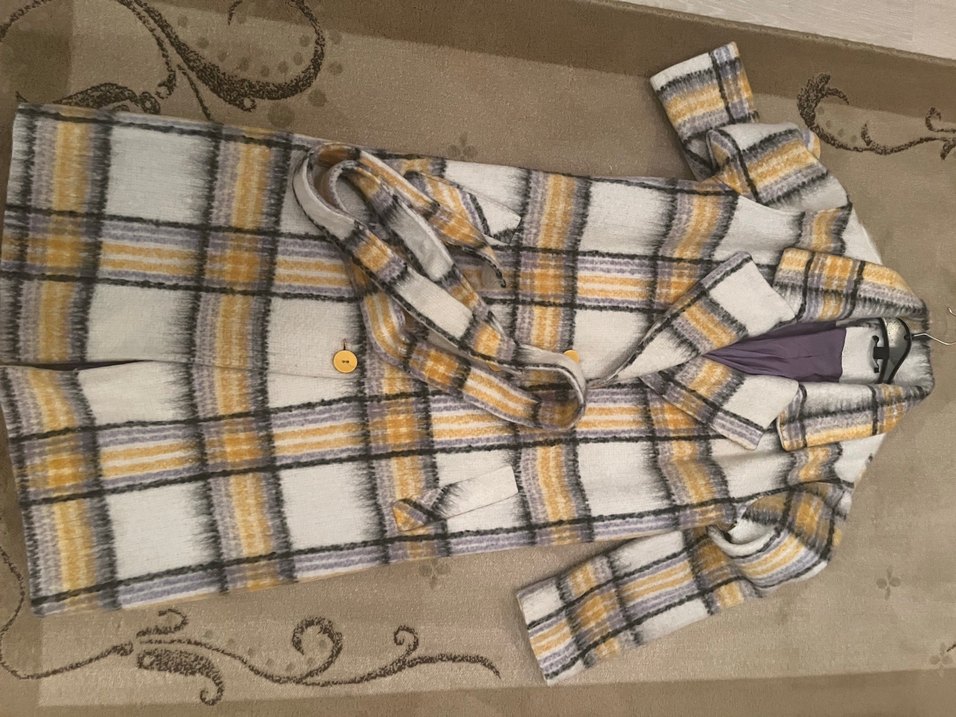 Kemerli Gri Kareli Uzun Kadın Kaban - Görsel 3