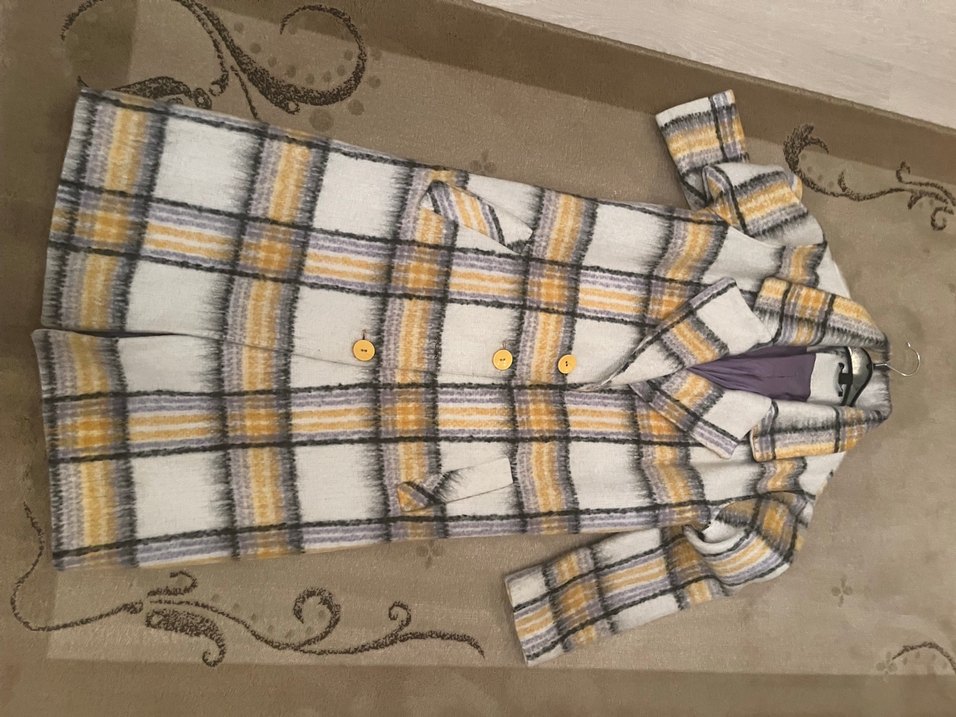 Kemerli Gri Kareli Uzun Kadın Kaban - Görsel 2