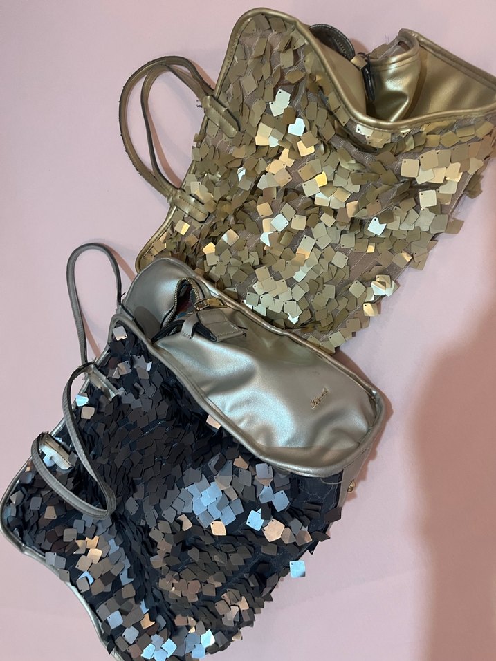 Parlak Altın Payetli Deri Kadın Çanta - Görsel 3