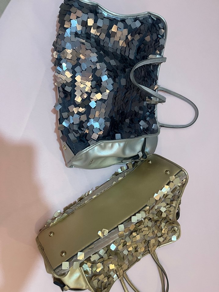 Parlak Altın Payetli Deri Kadın Çanta - Görsel 2