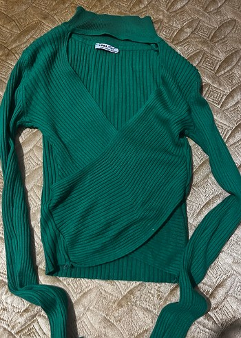 Yeşil V Yaka Triko Kadın Kazak - Görsel 2