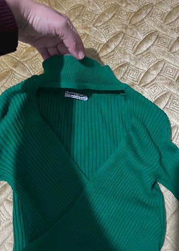Yeşil V Yaka Triko Kadın Kazak - Görsel 5