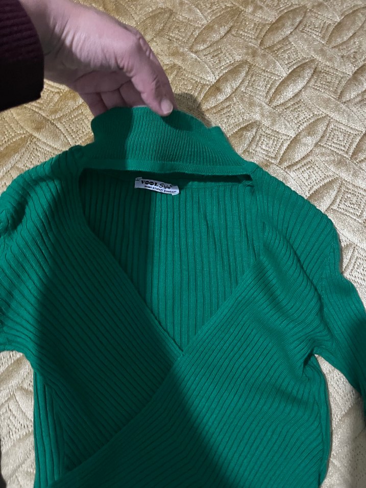 Yeşil V Yaka Triko Kadın Kazak - Görsel 5