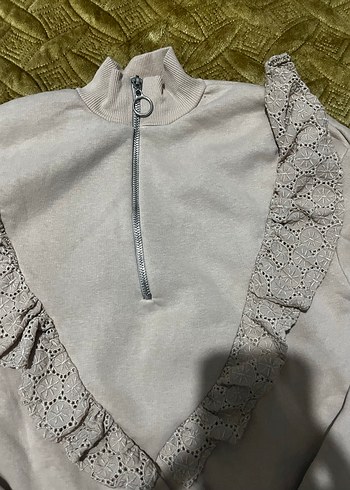 Crop dantelli boğaz fermarlı penye somon rengi - Görsel 10