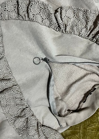 Crop dantelli boğaz fermarlı penye somon rengi - Görsel 7