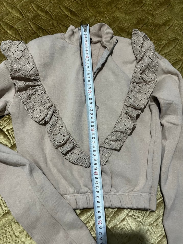 Crop dantelli boğaz fermarlı penye somon rengi - Görsel 2