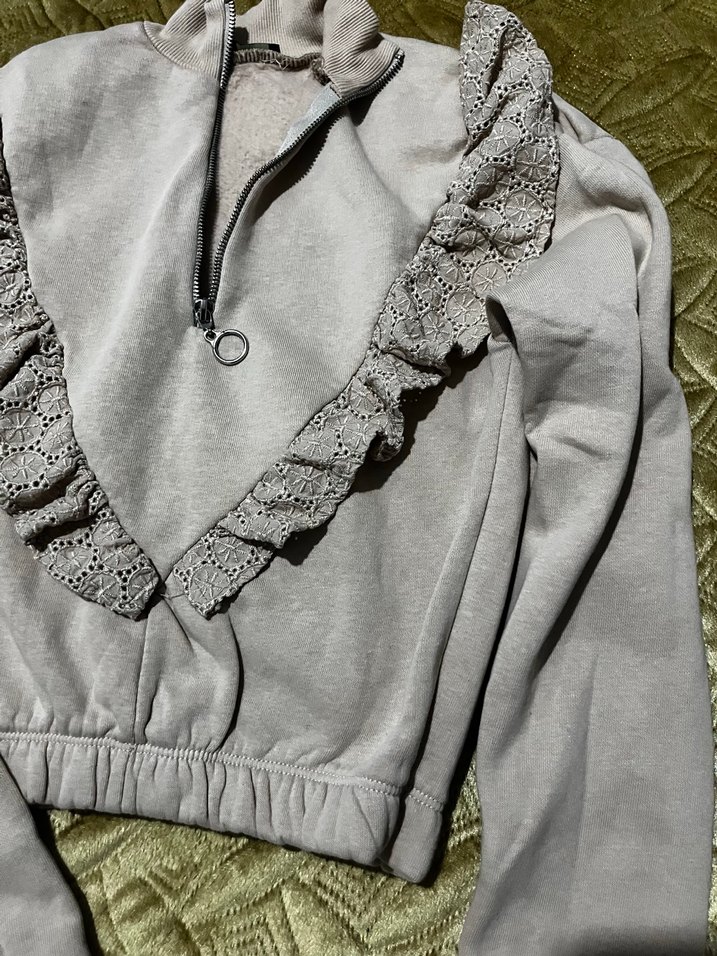 Crop dantelli boğaz fermarlı penye somon rengi - Görsel 3