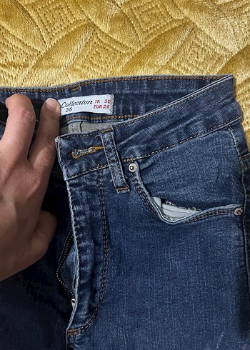 Düğmeli, Parlak Mavi Kadın Skinny Denim Pantolon - Görsel 2