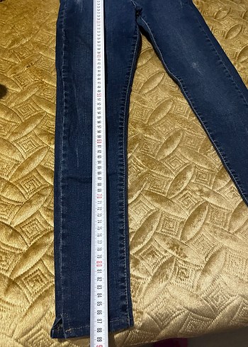 Düğmeli, Parlak Mavi Kadın Skinny Denim Pantolon - Görsel 3