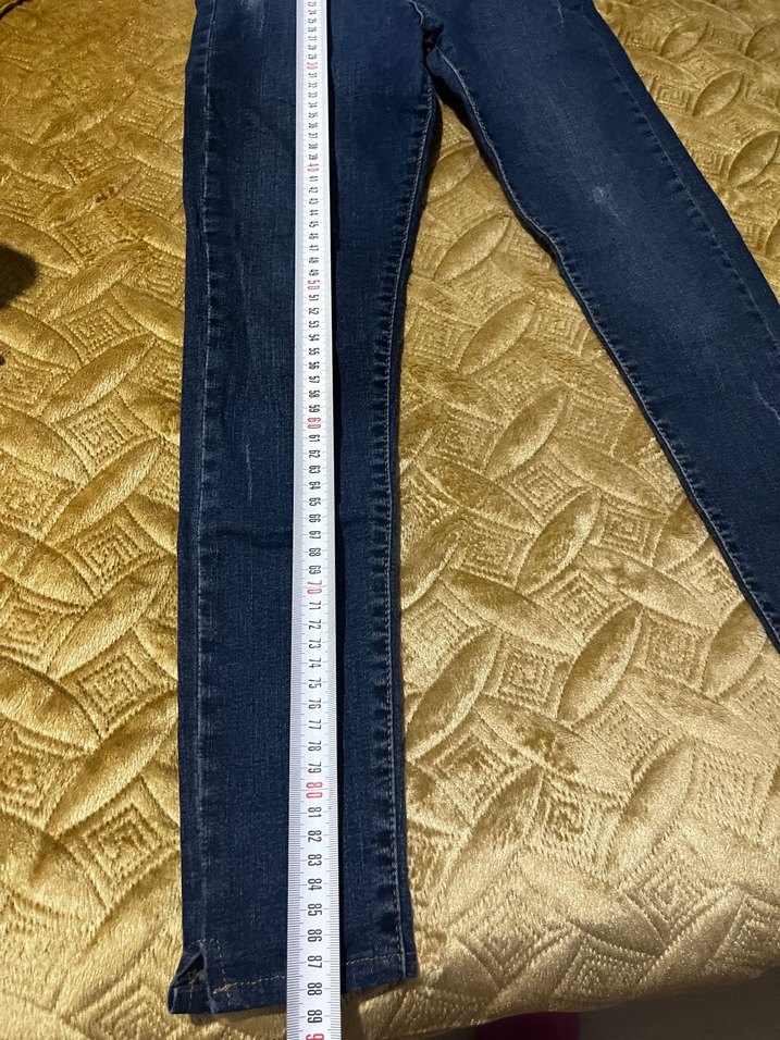 Düğmeli, Parlak Mavi Kadın Skinny Denim Pantolon - Görsel 3