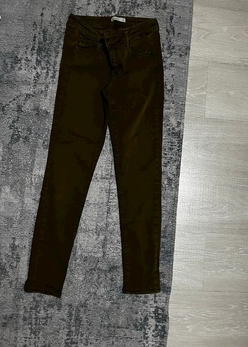 Oxxo Kemerli Kadın yağ yeşili jean Pantolon - Görsel 5