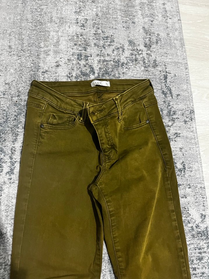 Oxxo Kemerli Kadın yağ yeşili jean Pantolon - Görsel 4
