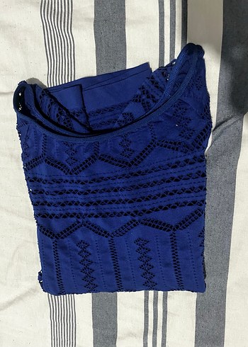 Mavi Dantel İşlemeli Midi Triko gömlek içlerine ve üstlerine - Görsel 10