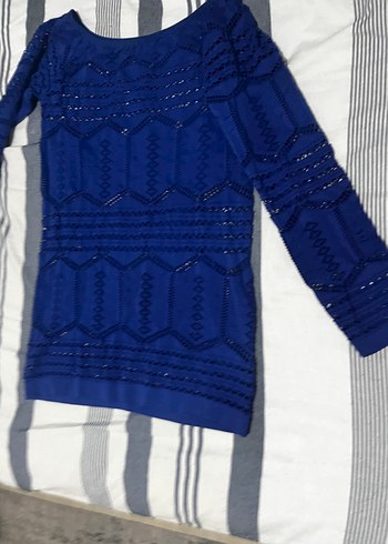 Mavi Dantel İşlemeli Midi Triko gömlek içlerine ve üstlerine - Görsel 4