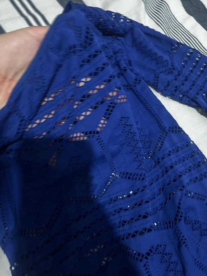 Mavi Dantel İşlemeli Midi Triko gömlek içlerine ve üstlerine - Görsel 3