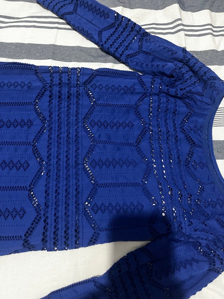 Mavi Dantel İşlemeli Midi Triko gömlek içlerine ve üstlerine - Görsel 5