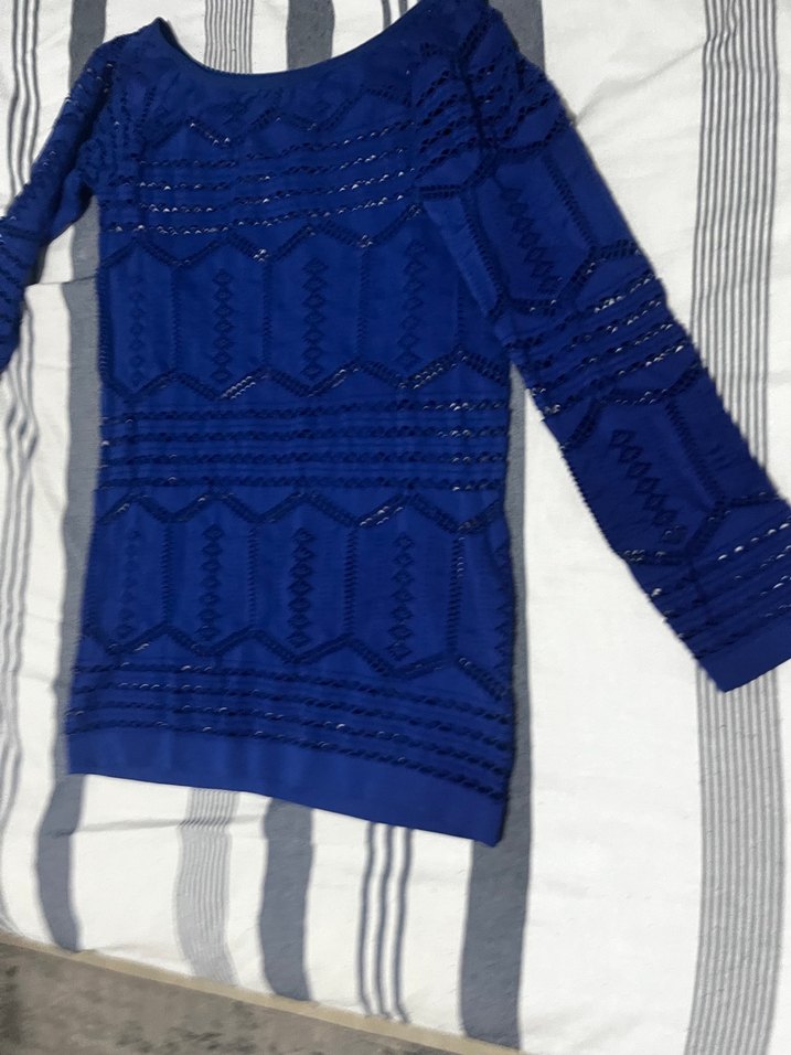 Mavi Dantel İşlemeli Midi Triko gömlek içlerine ve üstlerine - Görsel 4