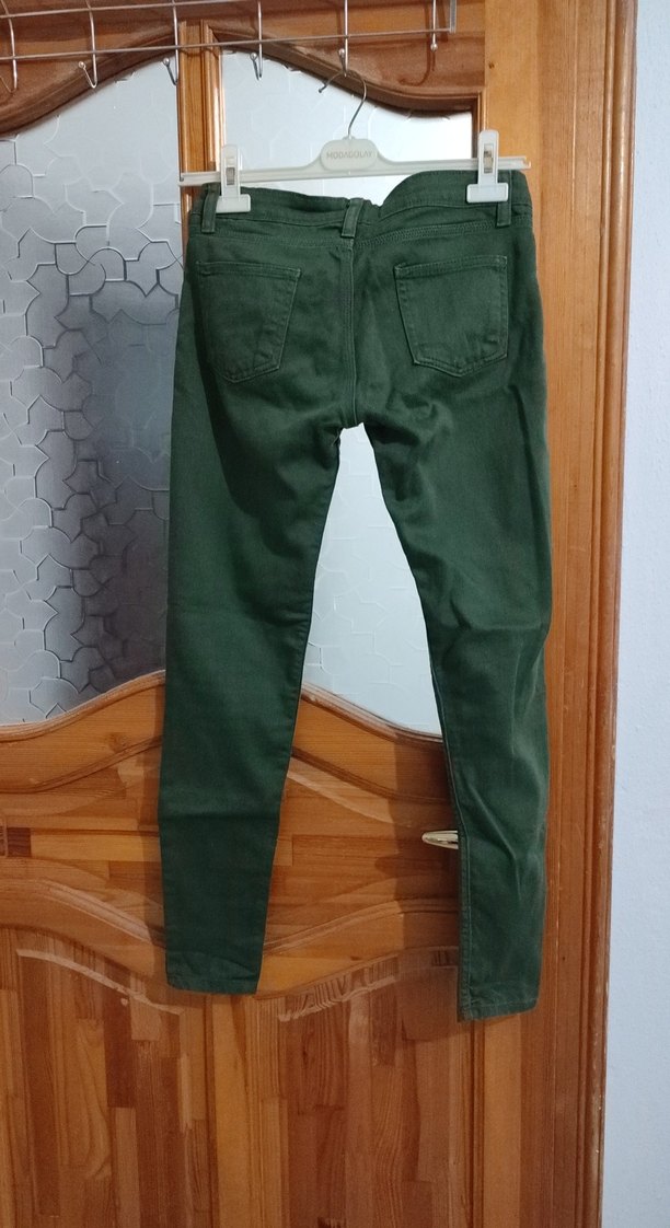 Kadın Kemerli Koyu Yeşil Kumaş Pantolon - Görsel 2