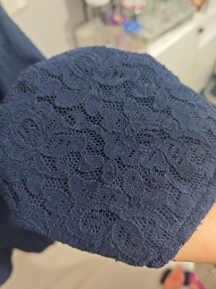 Kadın Lacivert Uzun Kollu Fırfırlı Bluz - Görsel 3