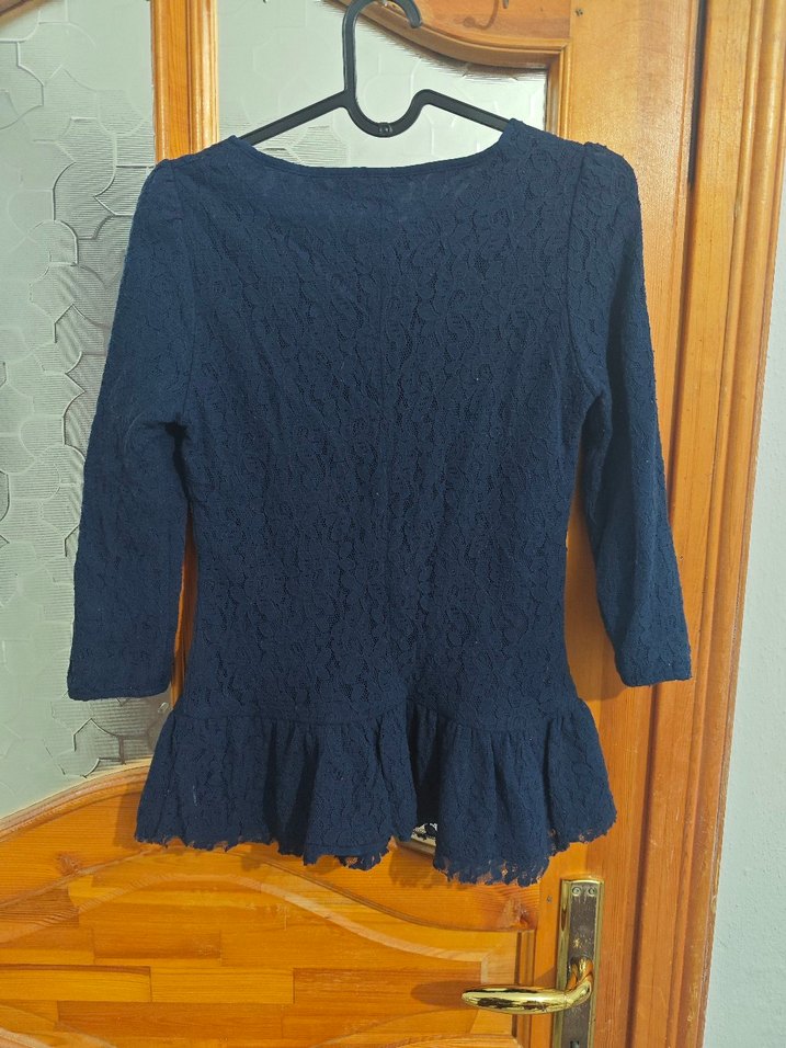 Kadın Lacivert Uzun Kollu Fırfırlı Bluz - Görsel 2