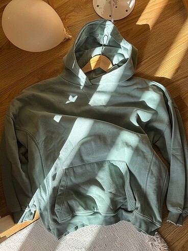 Oversize kapşonlu su yeşili sweatshirt