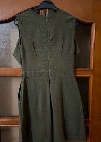 Gri V Yaka Keten Midi Tulum - Görsel 2