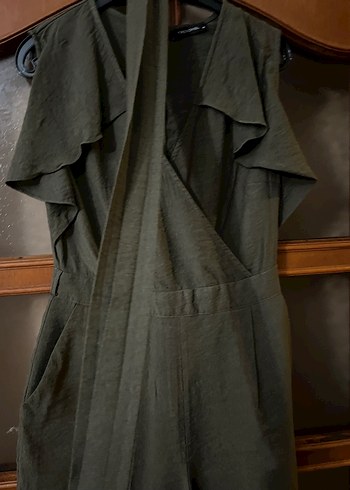 Gri V Yaka Keten Midi Tulum - Görsel 6