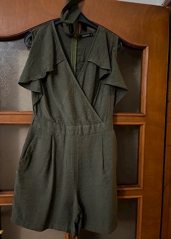 Gri V Yaka Keten Midi Tulum - Görsel 3