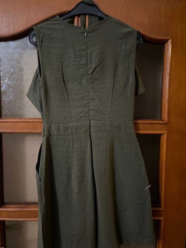 Gri V Yaka Keten Midi Tulum - Görsel 2