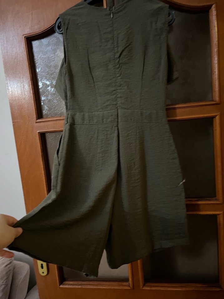 Gri V Yaka Keten Midi Tulum - Görsel 5