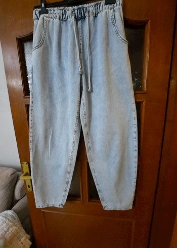 Kadın Mavi Kot Pantolon Bel Detaylı - Görsel 2