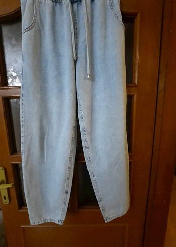 Kadın Mavi Kot Pantolon Bel Detaylı - Görsel 4