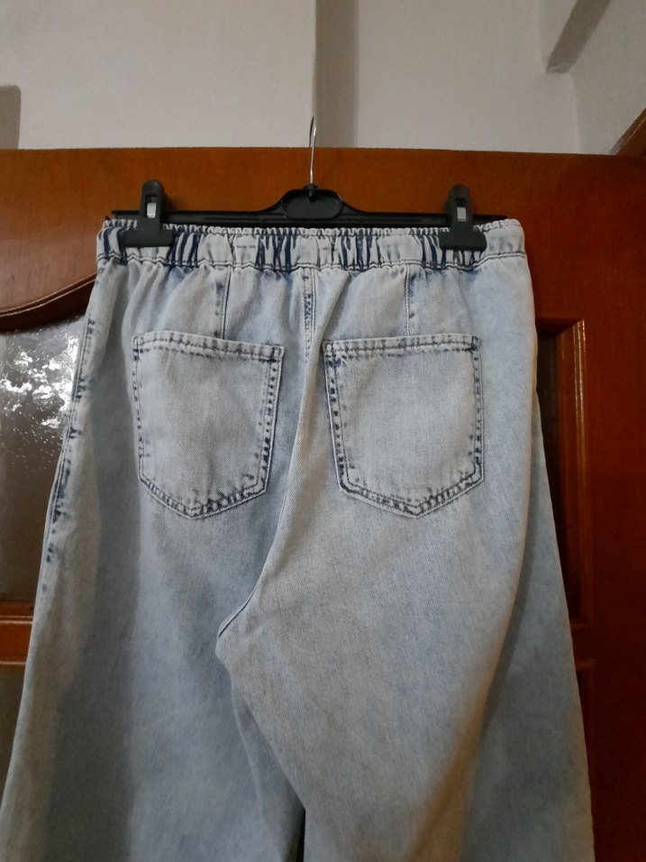 Kadın Mavi Kot Pantolon Bel Detaylı - Görsel 3