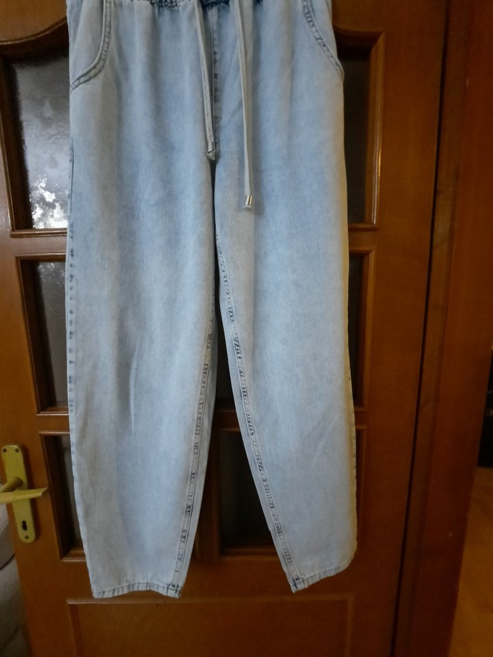 Kadın Mavi Kot Pantolon Bel Detaylı - Görsel 4